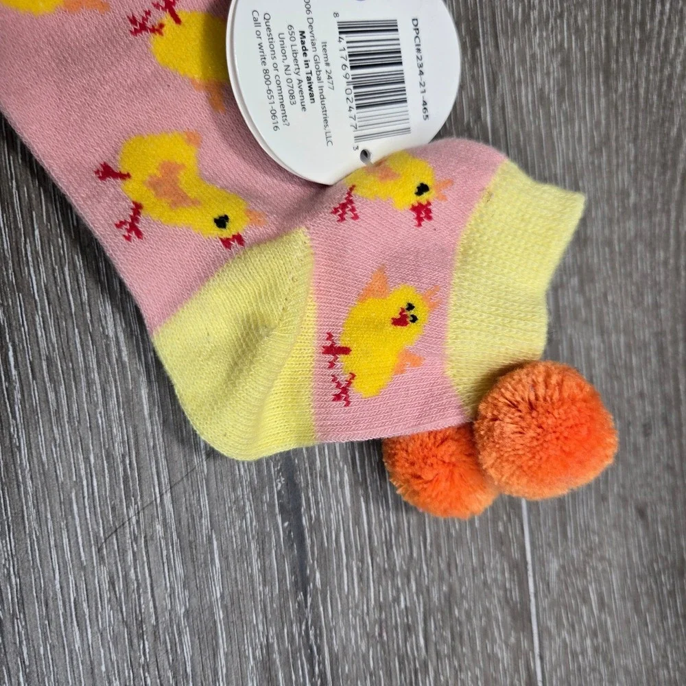 Easter Chick Ankle Socks Kids Novelty Pom Pom One Pair New